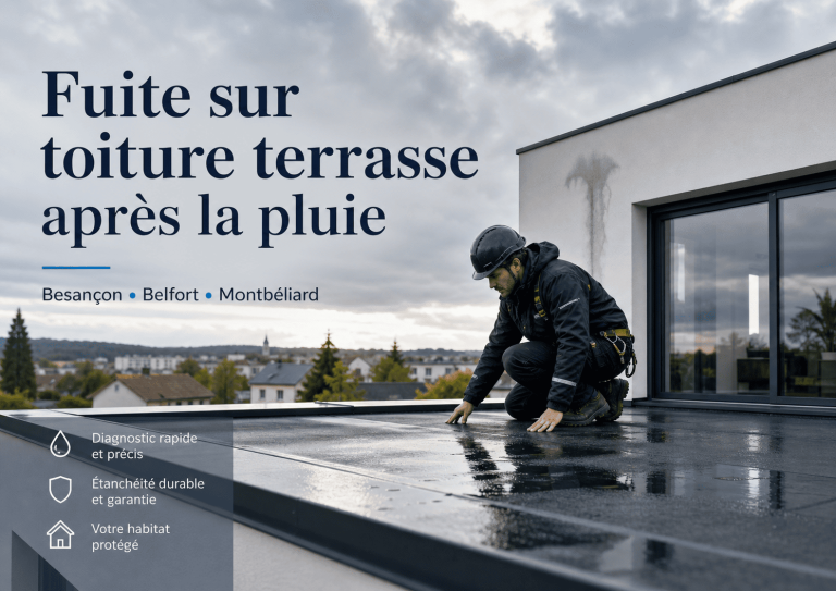 Fuite sur toiture terrasse après la pluie à Besançon, Belfort et Montbéliard : BBS Étanchéité, l’expert local à contacter